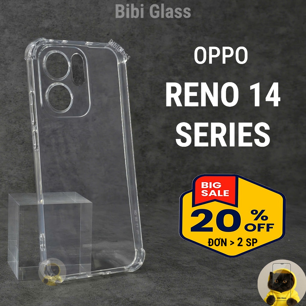 Ốp lưng Oppo reno 14, 14f, 14 pro dẻo silicon trong suốt bảo vệ camera điện thoại bibi glass