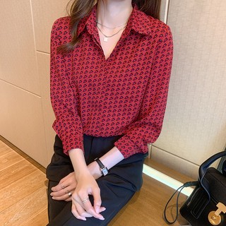 Áo Sơ Mi Hoa Đỏ Nữ Nhẹ Nhàng Sang Trọng SM18