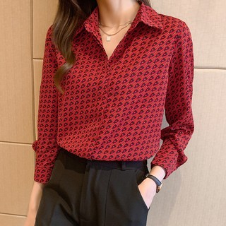 Áo Sơ Mi Hoa Đỏ Nữ Nhẹ Nhàng Sang Trọng SM18