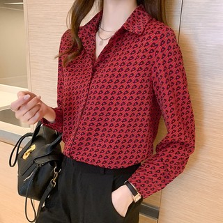 Áo Sơ Mi Hoa Đỏ Nữ Nhẹ Nhàng Sang Trọng SM18