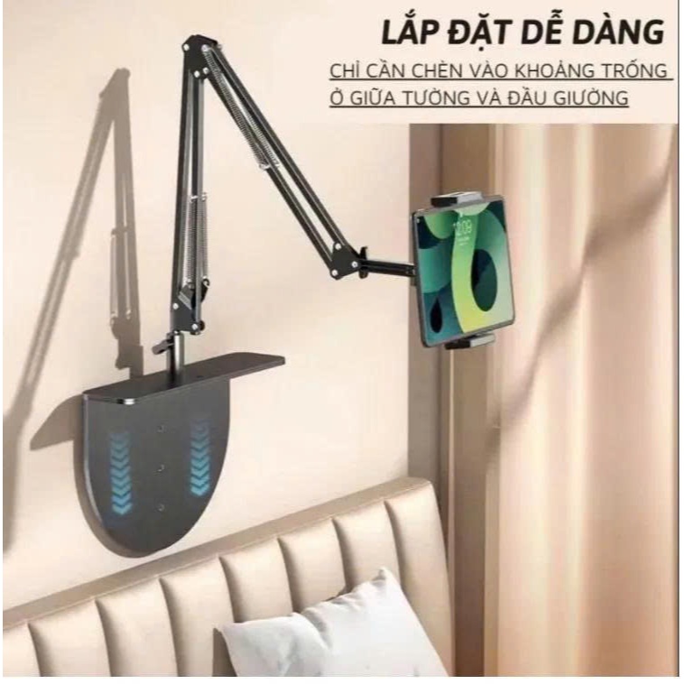 Giá đỡ ipad, điện thoại 2in1 treo đầu giường, để bàn đa năng phiên bản xoay 360 độ giải trí, làm việc chống mõi xếp gọn