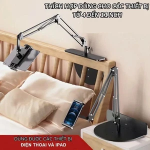 Giá đỡ ipad, điện thoại 2in1 treo đầu giường, để bàn đa năng phiên bản xoay 360 độ giải trí, làm việc chống mõi xếp gọn