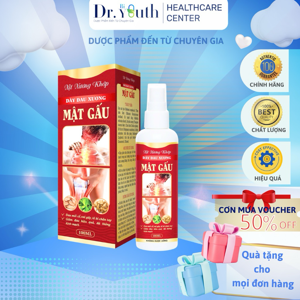 Xịt xương khớp MẬT GẤU (Chai 100ml) Giúp giảm đau mỏi cổ, vai gáy, tê bì chân tay, giảm đau hiệu quả, đả thông kinh mạch