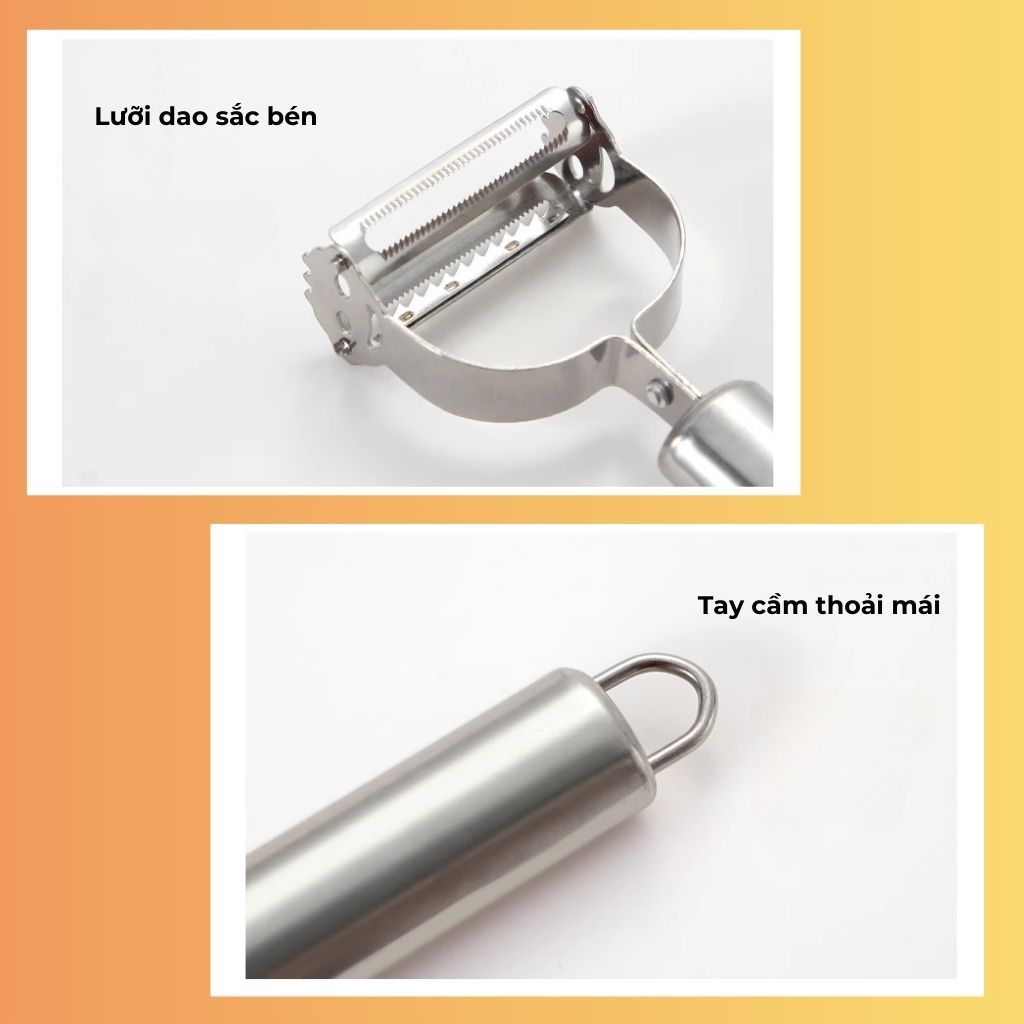 Dao Bào Inox 3 Trong 1 HOMEHOUSE Bào Vỏ Bào Sợi Rau Củ Đồ Sắt Bén Tiện Lợi