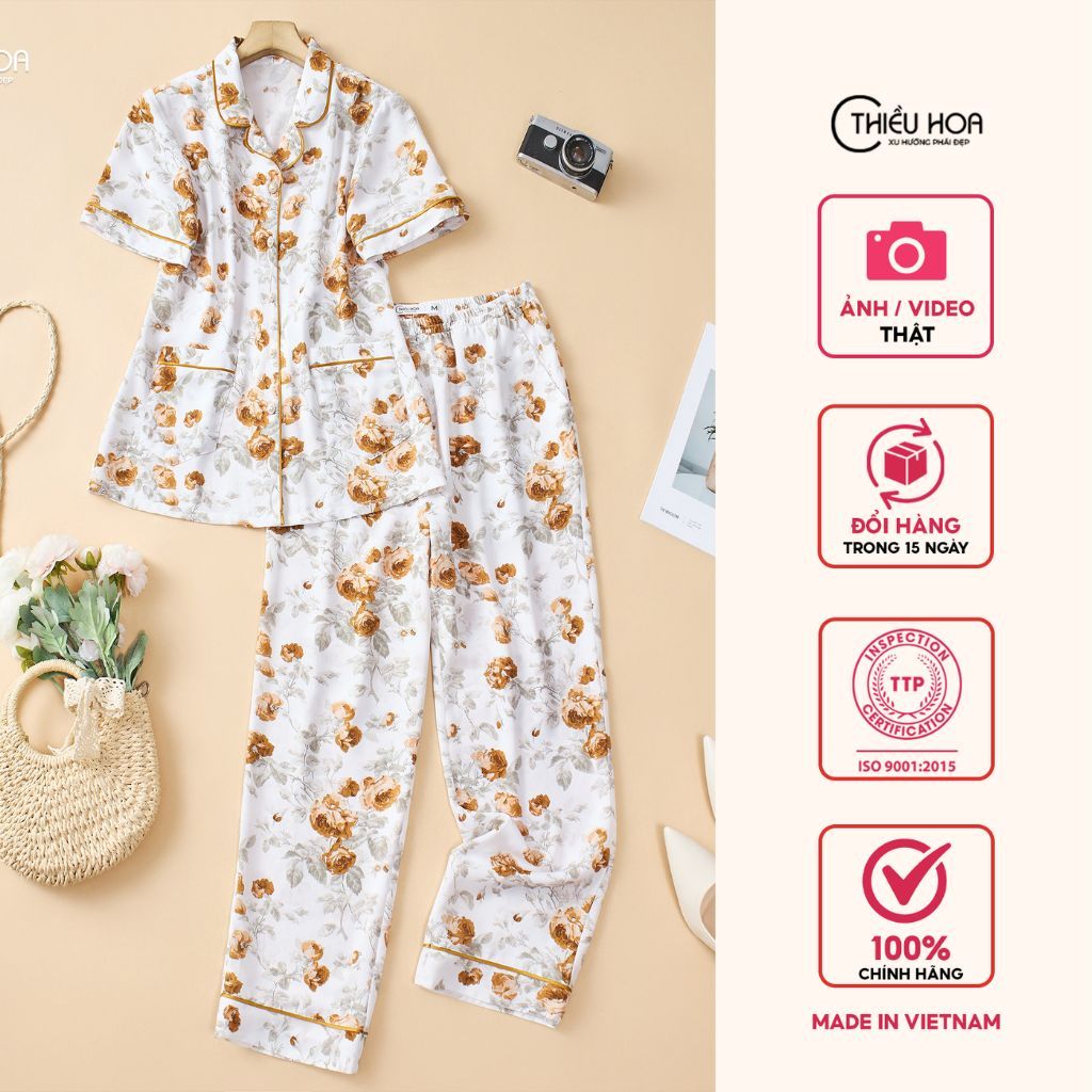 Set bộ nữ trung niên chất liệu Lụa văn hoa quà tặng mẹ dịp lễ thương hiệu Thiều Hoa DB5L0353