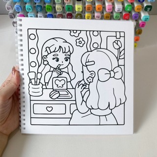 Bộ Tranh Tô Màu Girl Spaces 40 Tranh, Giấy dày 200gsm Quyển A4 A5, Phù Hợp Màu Marker, Acrylic, Chì Màu, Sáp Màu