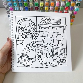 Bộ Tranh Tô Màu Girl Spaces 40 Tranh, Giấy dày 200gsm Quyển A4 A5, Phù Hợp Màu Marker, Acrylic, Chì Màu, Sáp Màu