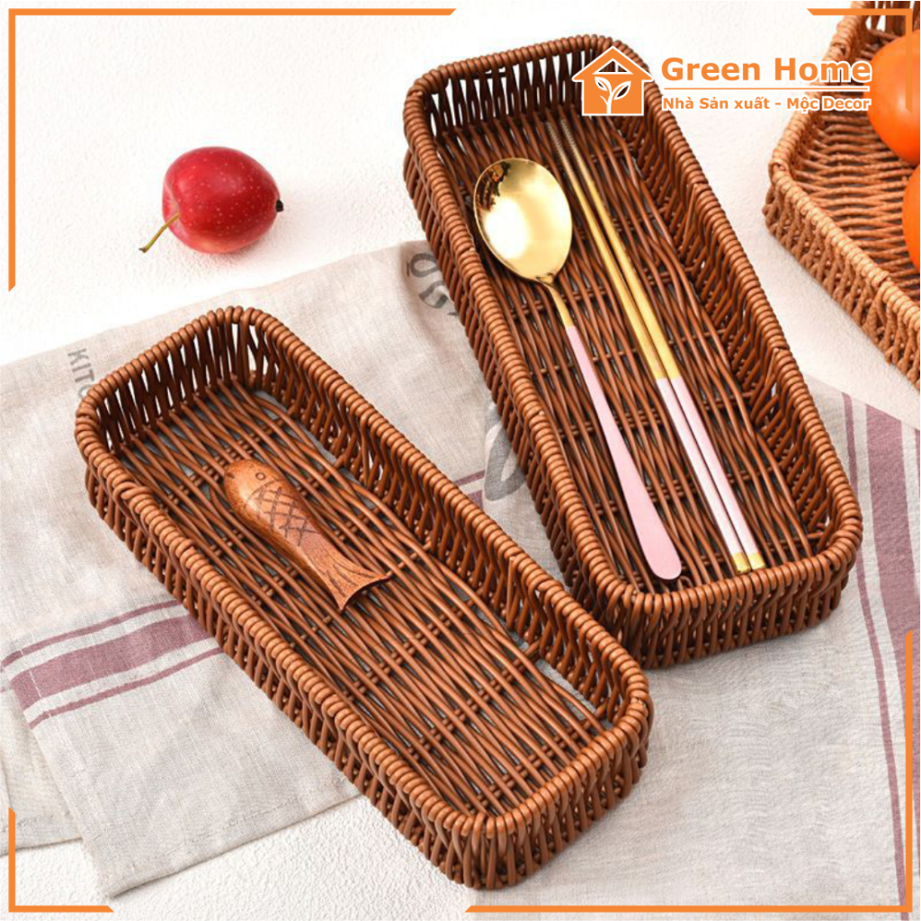 Giỏ Nhựa Gỉa Mây Dùng Để Đựng Dụng Cụ Ăn Uống Nhiều Size Lựa Chọn