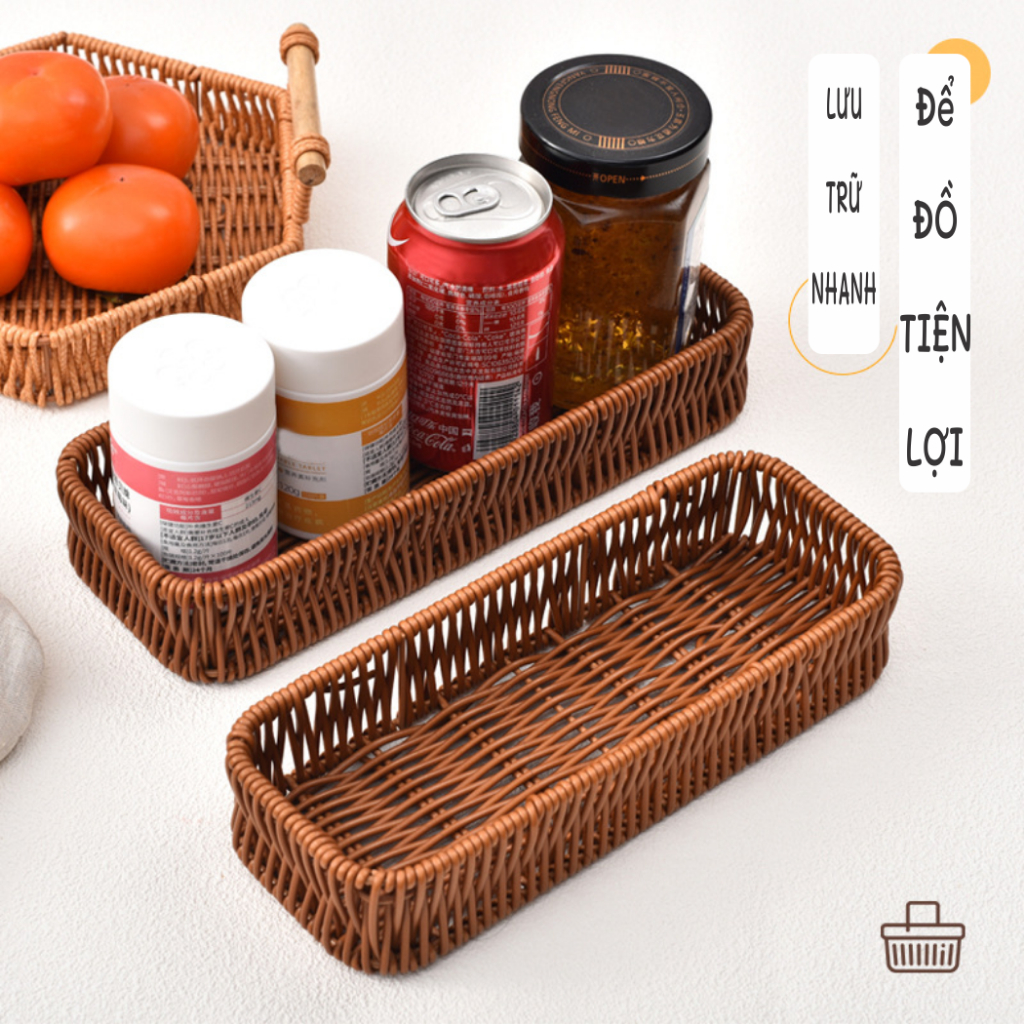 Giỏ Nhựa Gỉa Mây Dùng Để Đựng Dụng Cụ Ăn Uống Nhiều Size Lựa Chọn