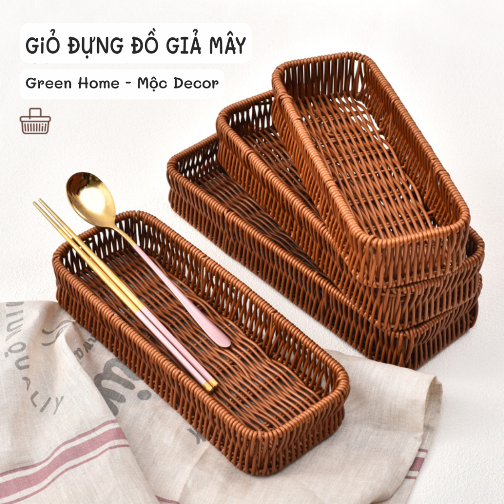 Giỏ Nhựa Gỉa Mây Dùng Để Đựng Dụng Cụ Ăn Uống Nhiều Size Lựa Chọn