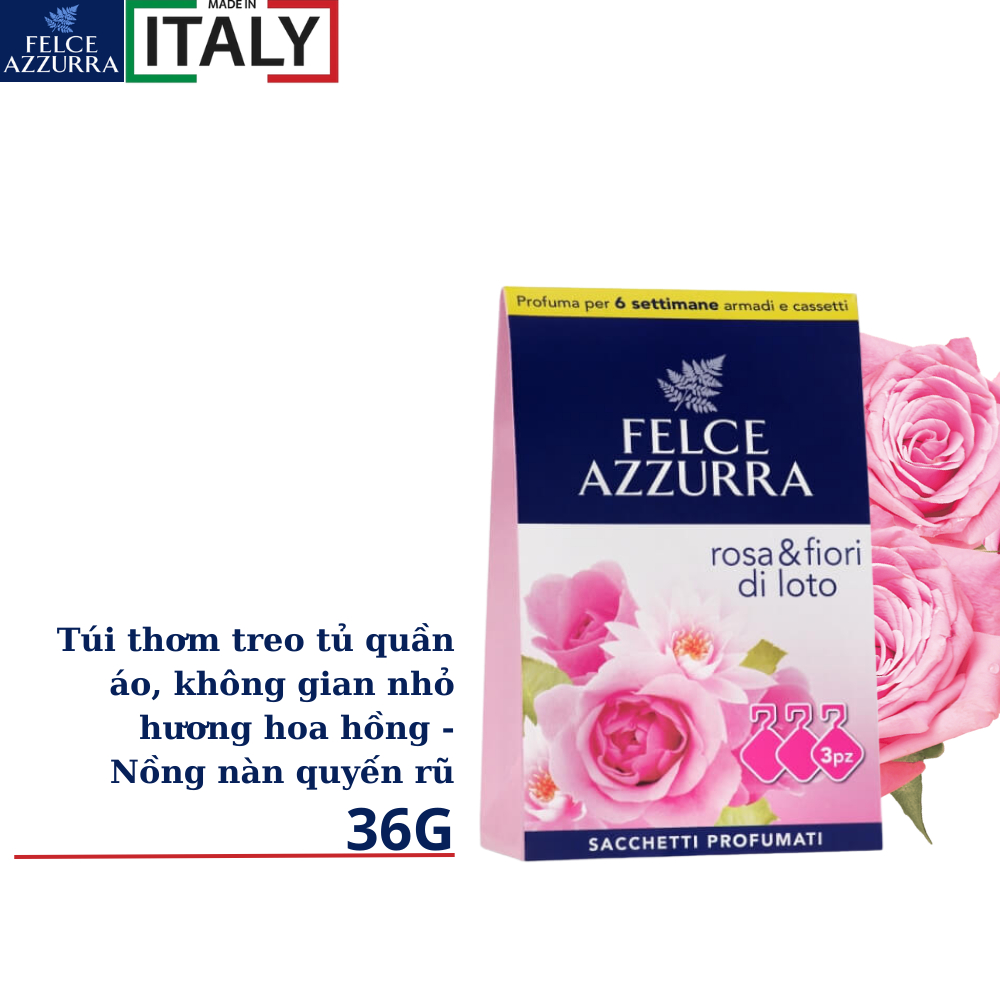 Túi thơm treo tủ, ô tô, phòng kín hương nước hoa cao cấp Ý Felce Azzurra - 36g - NK Ý