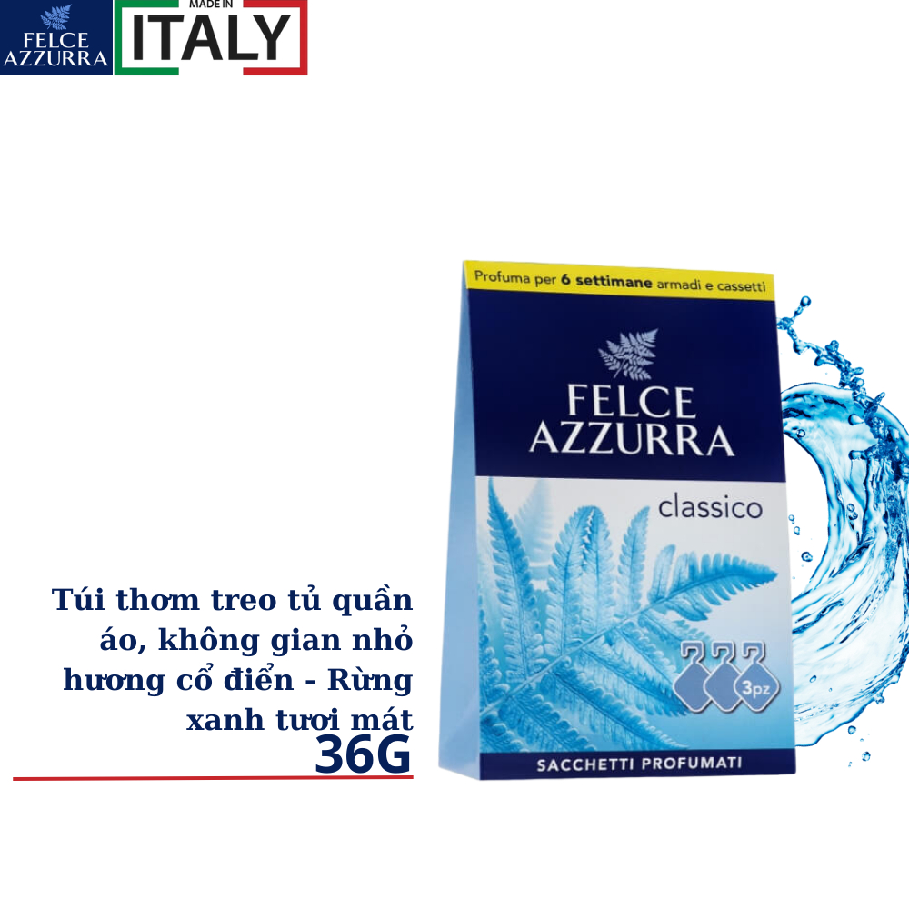 Túi thơm treo tủ, ô tô, phòng kín hương nước hoa cao cấp Ý Felce Azzurra - 36g - NK Ý