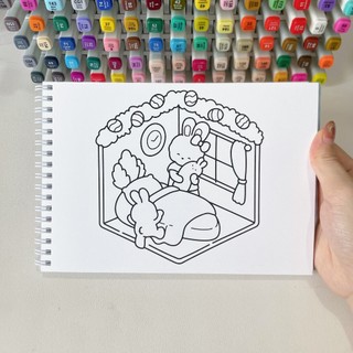 Bộ Tranh Tô Màu Hoppy Corner 40 Tranh, Giấy dày 200gsm Quyển A4 A5, Phù Hợp Màu Marker, Acrylic, Chì Màu, Sáp Màu