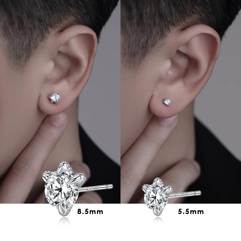 Khuyên tai thanh thẳng nam bạc 925 thiết kế móng rồng Dragon Foot cực chất (1 chiếc) KN156 | GEMY SILVER