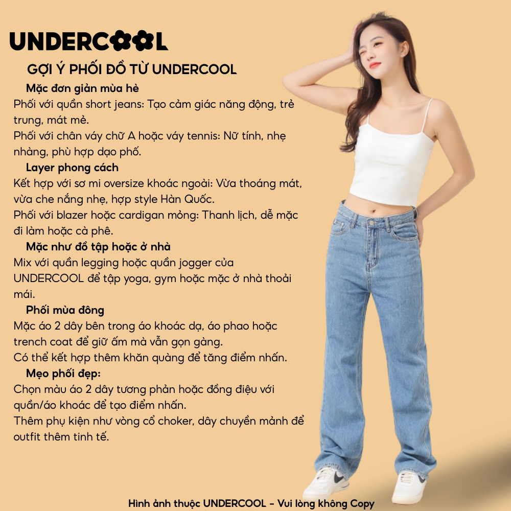 Áo Bra 2 Dây Croptop Kẻ Sọc Ngang Có Đệm Dày UNDERCOOL, Co Giãn 4 Chiều, Tôn Dáng Gợi Cảm A2D37