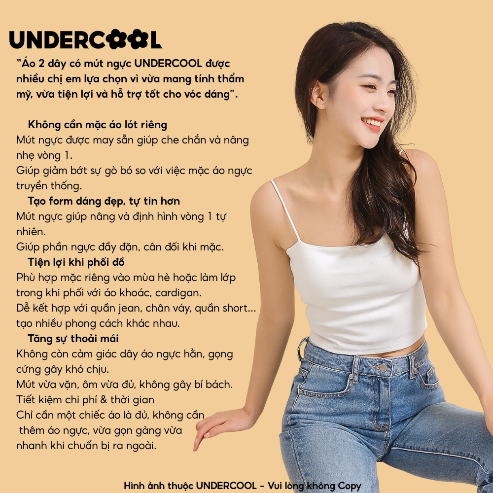 Áo Bra 2 Dây Croptop Kẻ Sọc Ngang Có Đệm Dày UNDERCOOL, Co Giãn 4 Chiều, Tôn Dáng Gợi Cảm A2D37