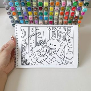 Bộ Tranh Tô Màu Kawaii Cozy 30 Tranh, Giấy dày 200gsm Quyển A4 A5, Phù Hợp Màu Marker, Acrylic, Chì Màu, Sáp Màu