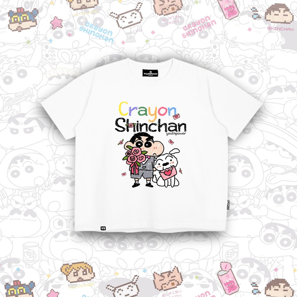 Áo Thun Boxy CRAYON SHINCHAN YOUTHPOWER Form Rộng Nam Nữ Oversize Unisex Cotton 2 Chiều 250gsm Cổ Tròn Local Brand Việt