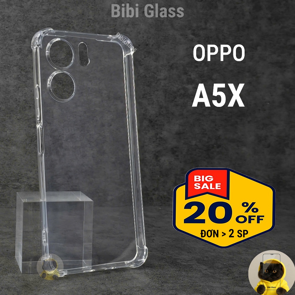 Ốp lưng Oppo A5X dẻo trong suốt silicon cao cấp chống sốc bảo vệ camera điện thoại sharkcase bibi
