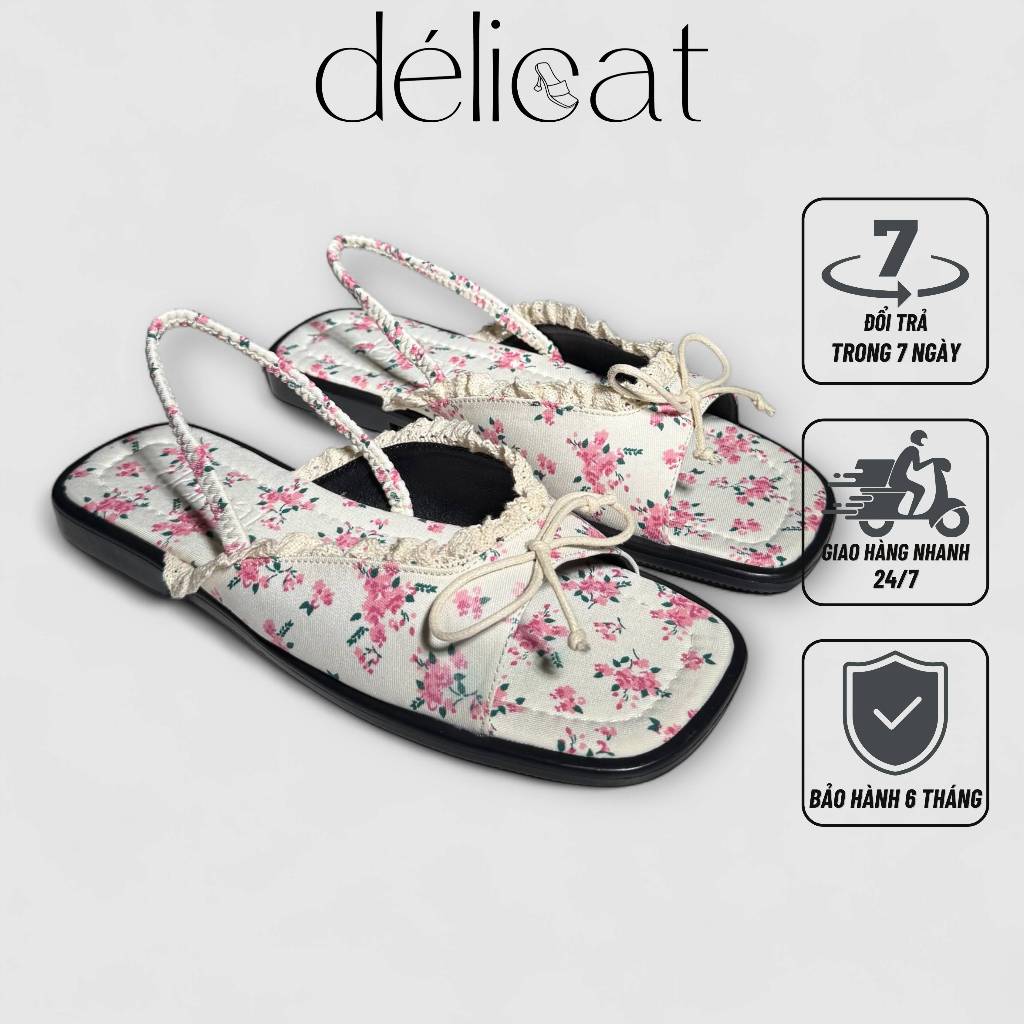 (Chân ốm lùi size) Giày nữ sandal quai nơ phối ren xinh xắn Délicat D236