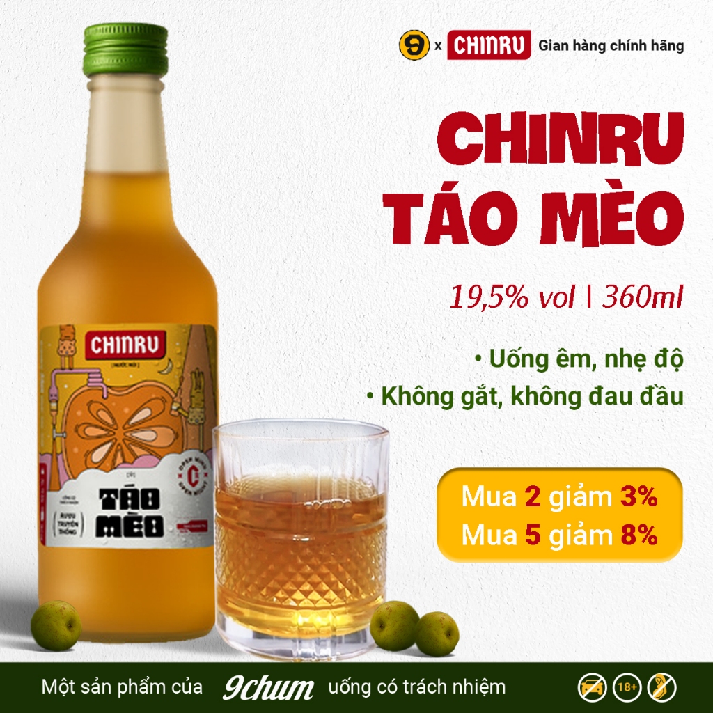Rươu Chinru Táo mèo - Nhẹ độ - Vị chua nhẹ, uống êm, nhẹ và không gắt ...