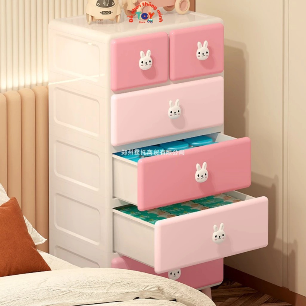 Tủ nhựa gấu thỏ cho bé tiện lợi ngăn kéo 3 - 4 - 5 tầng đựng quần áo, tủ nhựa cho bé, tủ nhựa trẻ em amizin
