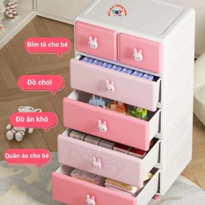Tủ nhựa gấu thỏ cho bé tiện lợi ngăn kéo 3 - 4 - 5 tầng đựng quần áo, tủ nhựa cho bé, tủ nhựa trẻ em amizin