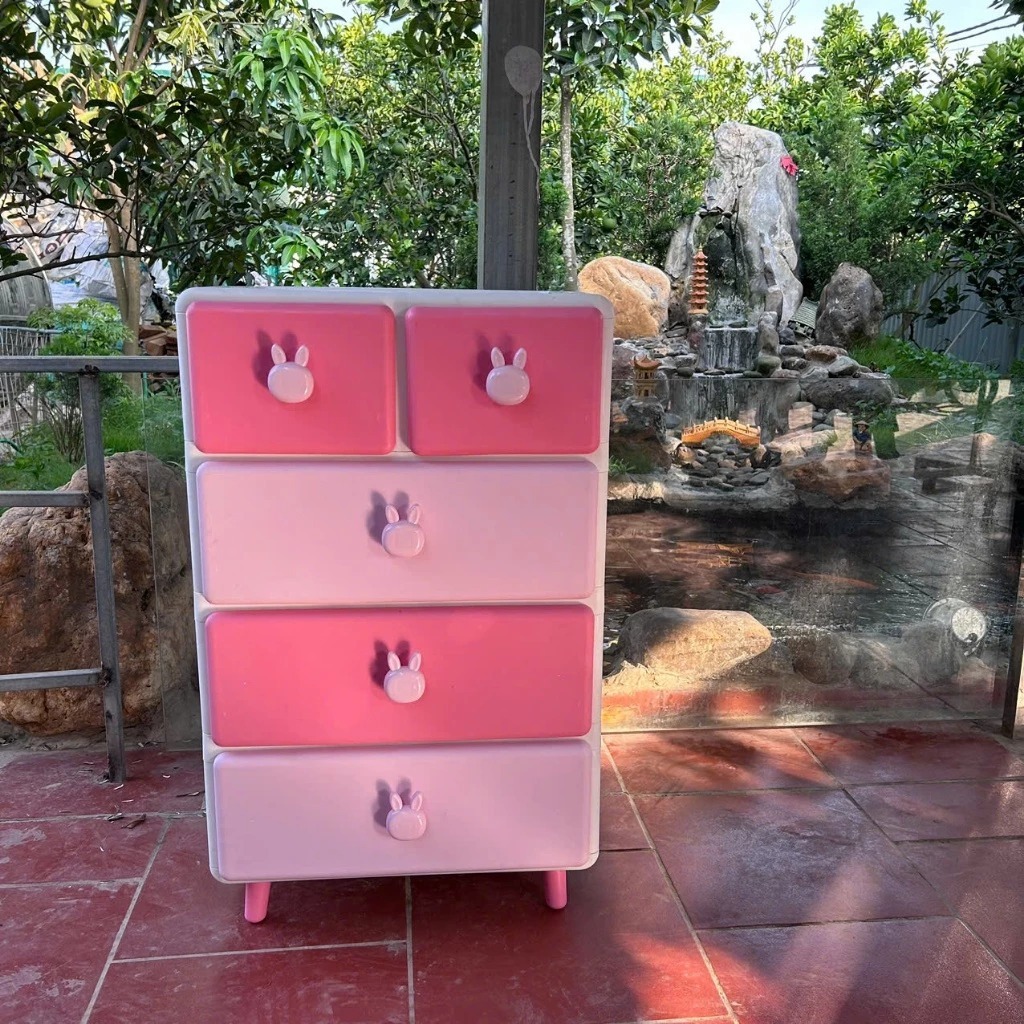 Tủ nhựa gấu thỏ cho bé tiện lợi ngăn kéo 3 - 4 - 5 tầng đựng quần áo, tủ nhựa cho bé, tủ nhựa trẻ em amizin