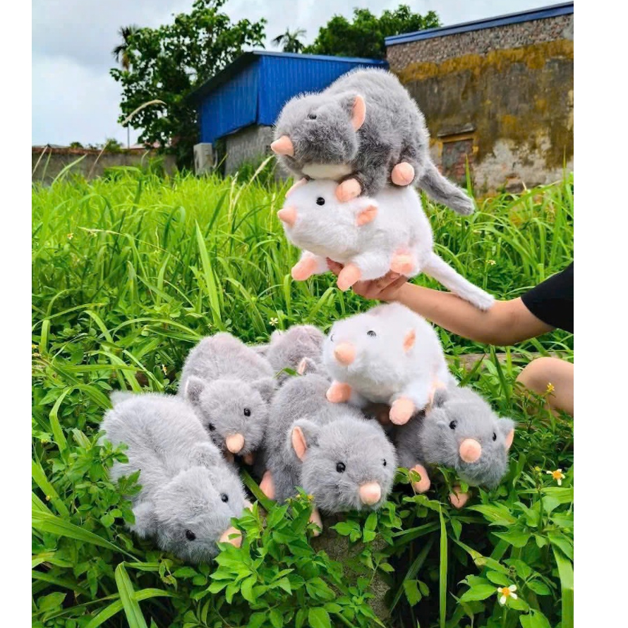Gấu bông con chuột chất liệu lông tơ non an toàn thân thiên làm đồ chơi cho bé, cho mèo