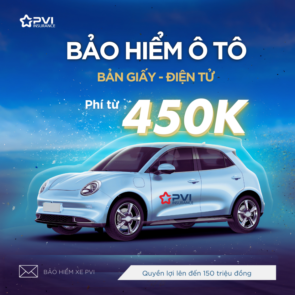 [Từ 2 chỗ] Bảo hiểm ô tô (Xe không kinh doanh), Bản giấy & Điện tử 1-3 năm, Bảo hiểm xe PVI
