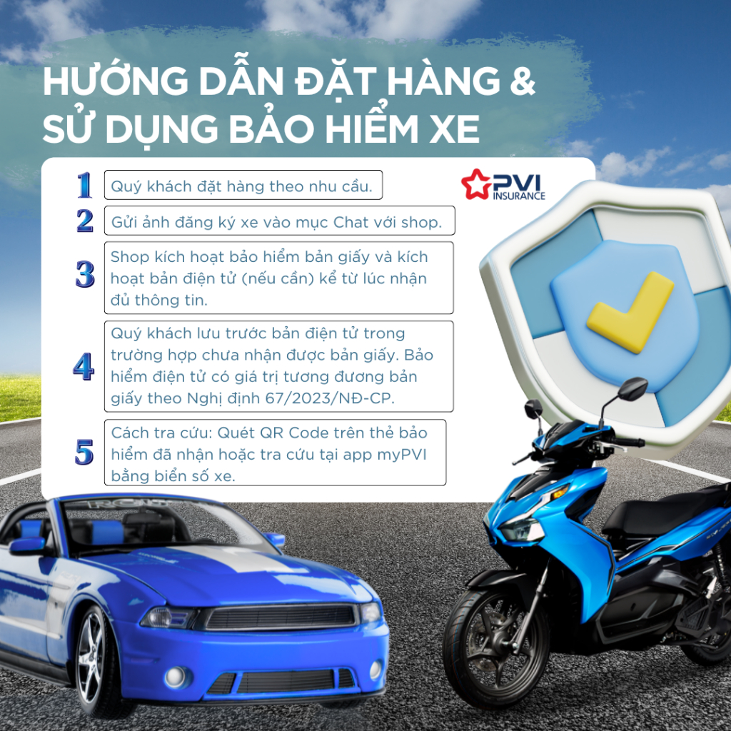 [Từ 2 chỗ] Bảo hiểm ô tô (Xe không kinh doanh), Bản giấy & Điện tử 1-3 năm, Bảo hiểm xe PVI