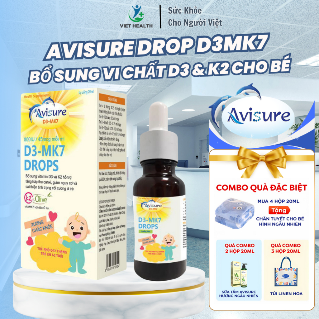 Avisure D3-MK7 - Vitamin D3-K2 Cho Trẻ Sơ Sinh, Hỗ Trợ Xương Răng Chắc ...