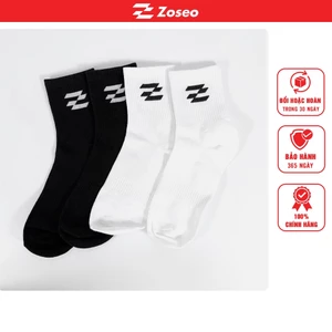 Tất Vớ Nam Nữ Gân Trơn Cổ Lửng logo Zoseo Cotton Tự Nhiên Thời Trang Màu Trắng Dày Dặn Êm Ái, mang chạy bộ, tập gym