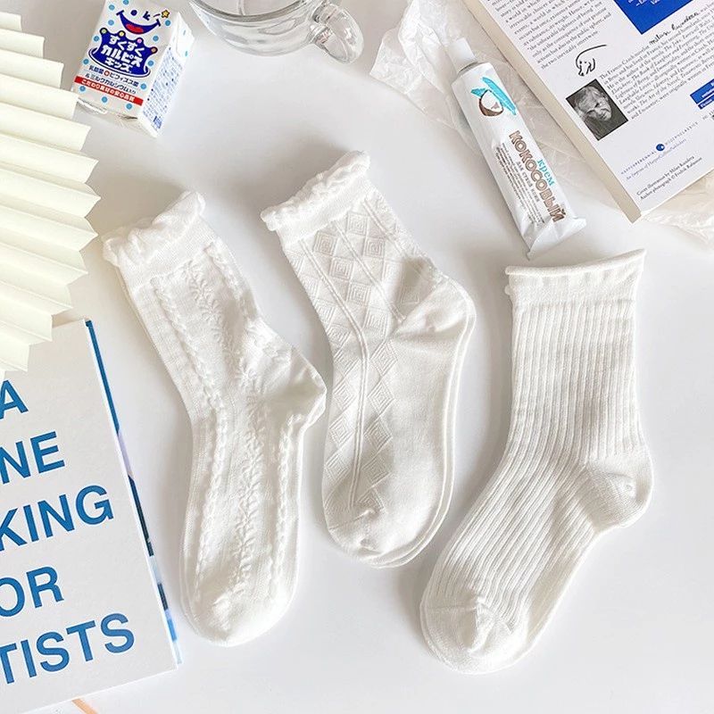 [Peinn] Tất vớ nữ BT86 cổ cao trắng vải cotton co giãn thời trang Hàn Quốc