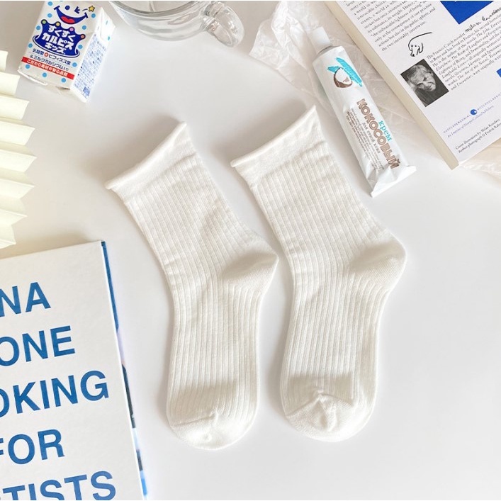 [Peinn] Tất vớ nữ BT86 cổ cao trắng vải cotton co giãn thời trang Hàn Quốc