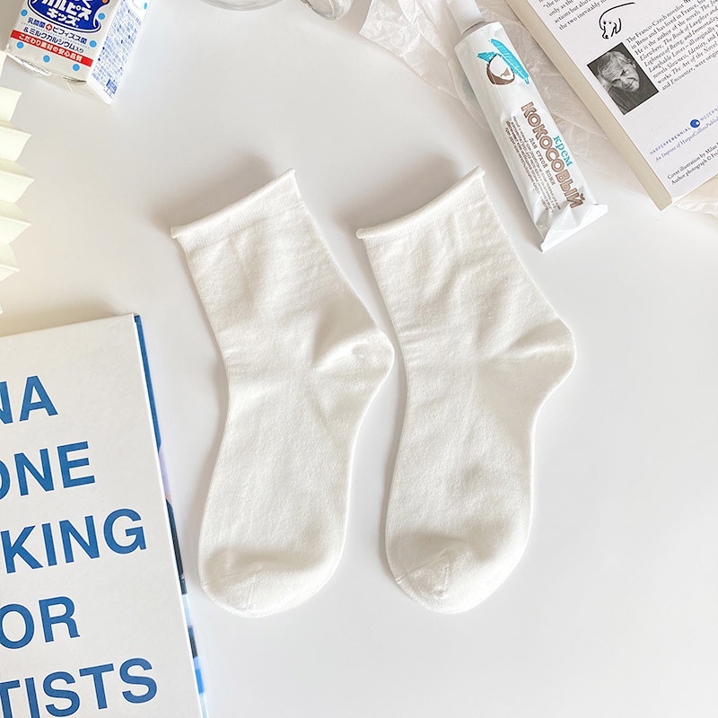 [Peinn] Tất vớ nữ BT86 cổ cao trắng vải cotton co giãn thời trang Hàn Quốc