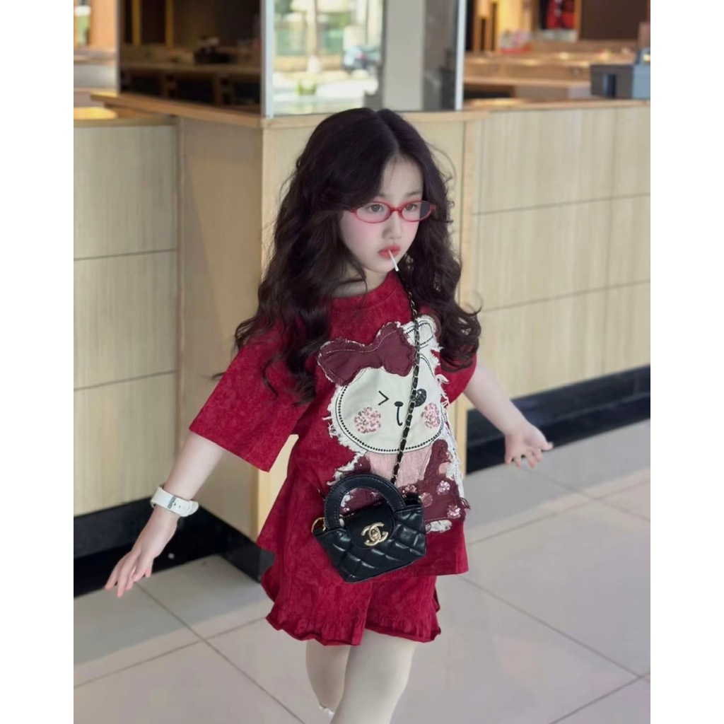 Sét Bộ Quần ÁO Mùa Hè Mẫu Hottred In Hình Thỏ RABIT Dành Cho Bé Gái sz 9-36kg . chất liệu cotton tixi