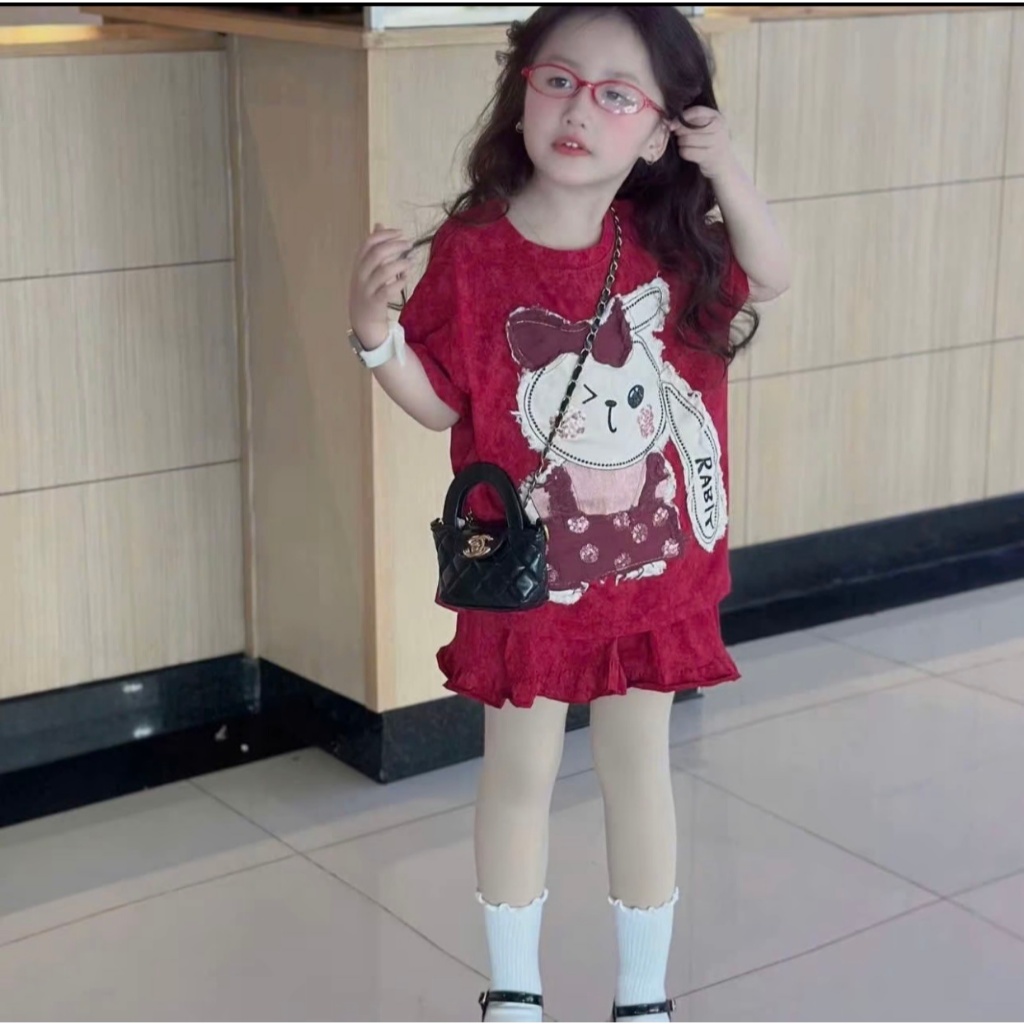 Sét Bộ Quần ÁO Mùa Hè Mẫu Hottred In Hình Thỏ RABIT Dành Cho Bé Gái sz 9-36kg . chất liệu cotton tixi