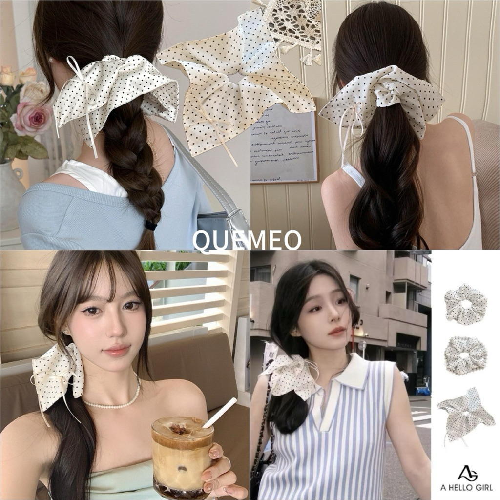 Kẹp Tóc Voan Nơ Lớn Scrunchies QUEMEO Bigsize Hình Vuông Phồng Nhiều Kiểu Dễ Thương