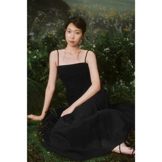 Đầm OLV xòe hai dây đi tiệc cổ vuông Black Strappy Pleated Belted Maxi Dress sang trọng thanh lịch