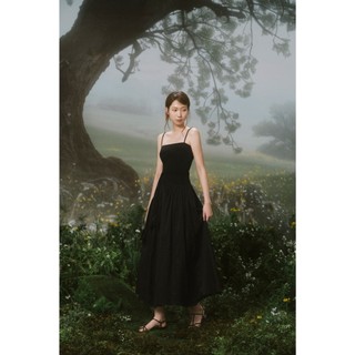 Đầm OLV xòe hai dây đi tiệc cổ vuông Black Strappy Pleated Belted Maxi Dress sang trọng thanh lịch