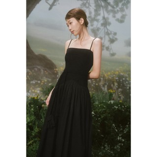 Đầm OLV xòe hai dây đi tiệc cổ vuông Black Strappy Pleated Belted Maxi Dress sang trọng thanh lịch