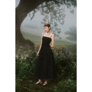 Đầm OLV xòe hai dây đi tiệc cổ vuông Black Strappy Pleated Belted Maxi Dress sang trọng thanh lịch