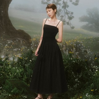 Đầm OLV xòe hai dây đi tiệc cổ vuông Black Strappy Pleated Belted Maxi Dress sang trọng thanh lịch
