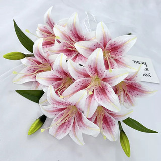 Cành hoa ly 9 bông cao su cao 45cm, bông lớn 10cm kèm nụ