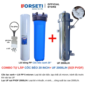 Bộ Lọc Tổng Sinh Hoạt Đầu Nguồn tự lắp gồm BỘ CỐC BÉO 20 inch LÕI PP5 và siêu lọc UF SỢI PVDF CÔNG SUẤT 2000L/H,3000L/H