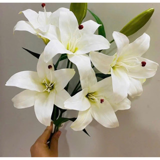 Cành hoa ly 9 bông cao su cao 45cm, bông lớn 10cm kèm nụ