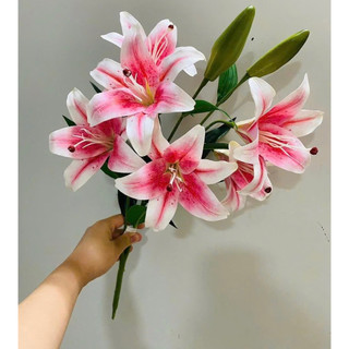 Cành hoa ly 9 bông cao su cao 45cm, bông lớn 10cm kèm nụ