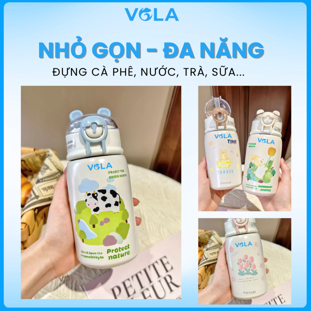Bình Giữ Nhiệt VOLA 450ml Inox 304 cao cấp, Bình giữ nhiệt dễ thương có khắc tên theo yêu cầu