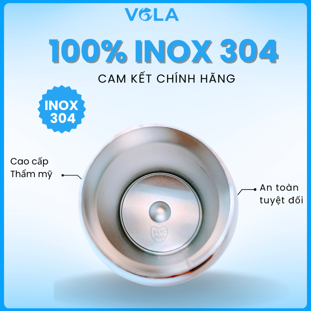 Bình Giữ Nhiệt VOLA 450ml Inox 304 dễ thương, Bình giữ nhiệt khắc tên có sẵn ống hút